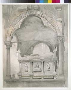 Studio per dettaglio del sarcofago e del baldacchino della tomba di Mastino II della Scala a Verona da John Ruskin